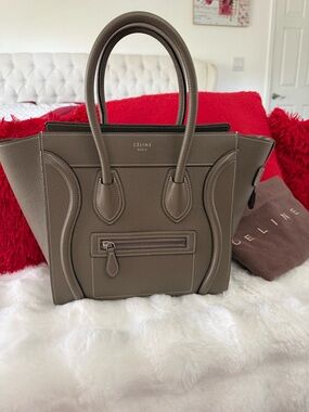 CELINE Taupe Leather Mini Luggage Tote